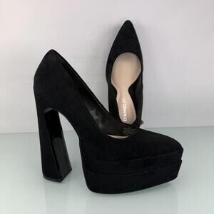 D’Amelio Marlania Black Platform Pumps Chunky Heel Pointed Toe sz 7 Ultra high